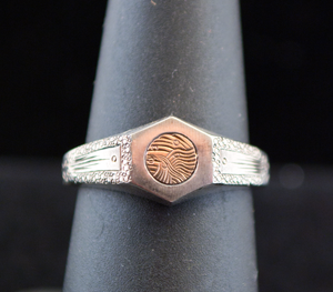 C. J. Calhoun - Ring - Hex Frame - Sterling Silver/14 Karat Yellow Gold, Hand Engraved