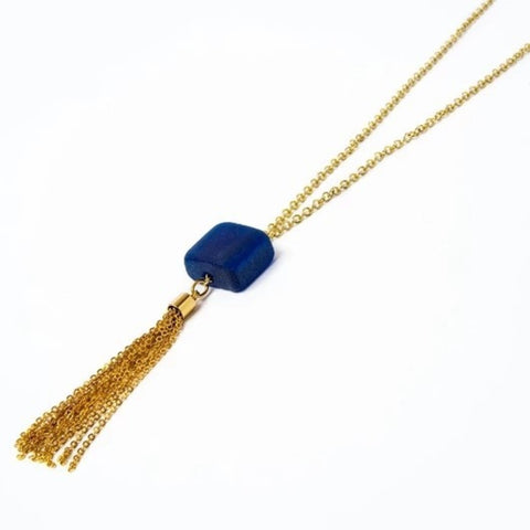 Smart Glass Recycled Jewelry - Necklace - Cube Long Tassel - Assorted Colors - (CubeB022)