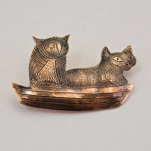Scott - Bronze Pin - Owl and Cat in Canoe