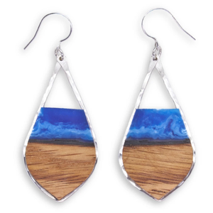 Branch and Barrel - Earrings - Pointed Teardrop - Bourbon Barrel Stave (Sterling Silver) - 'Aurora' #E509S