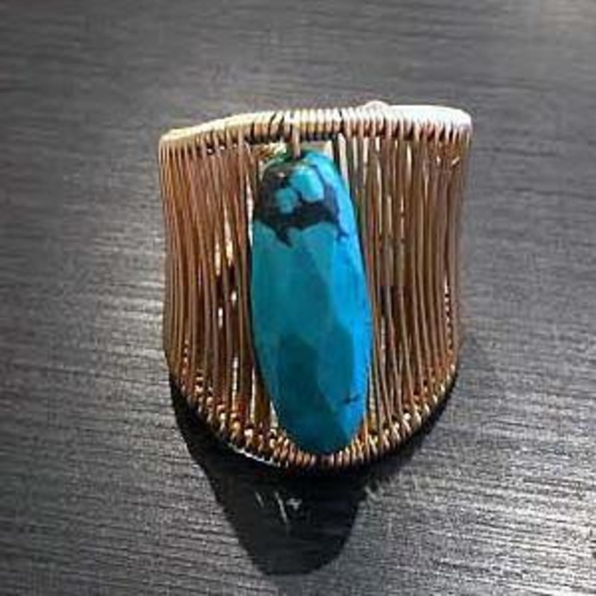 Acton - ring 1 1/16" gold filled with long turquoise beads