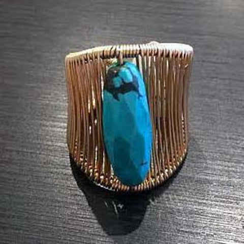 Acton - ring 1 1/16" gold filled with long turquoise beads