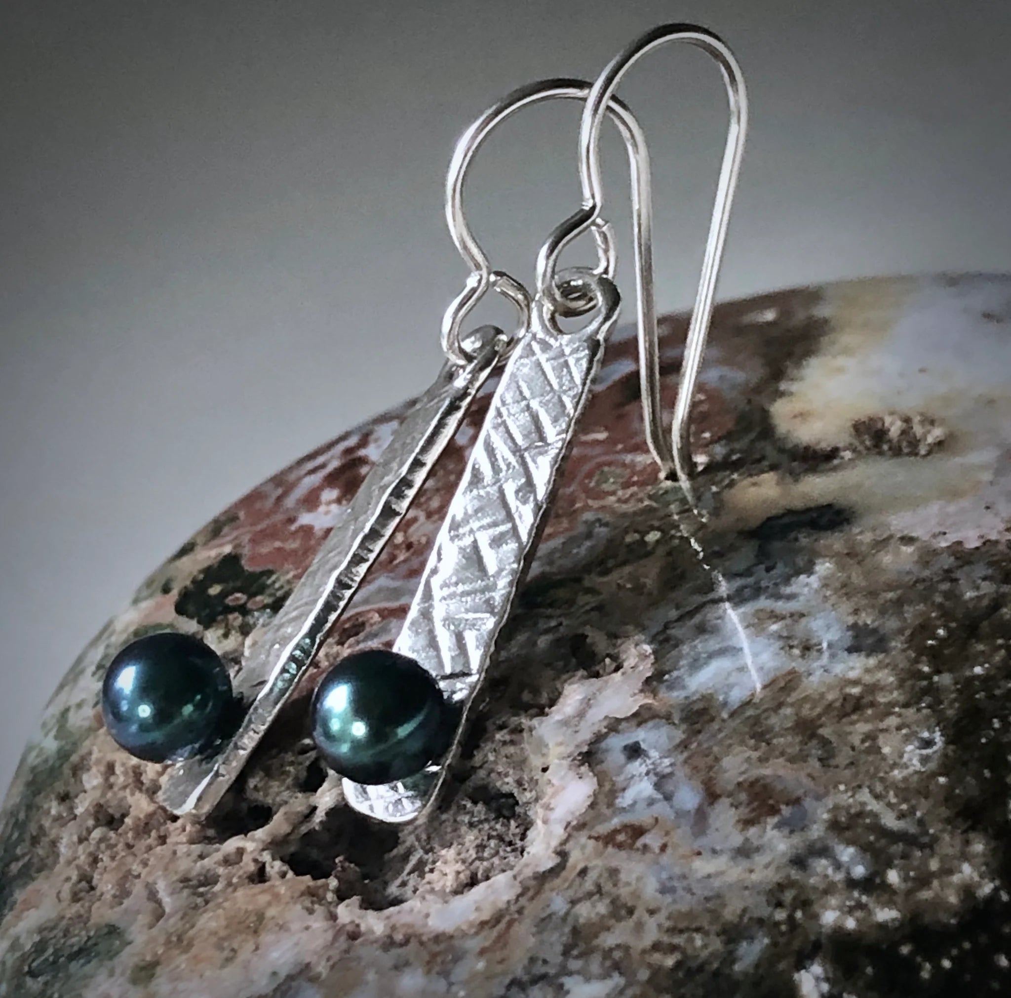 Nichole Collins - Earrings - Rectangle Wire w/ Pearls - P820