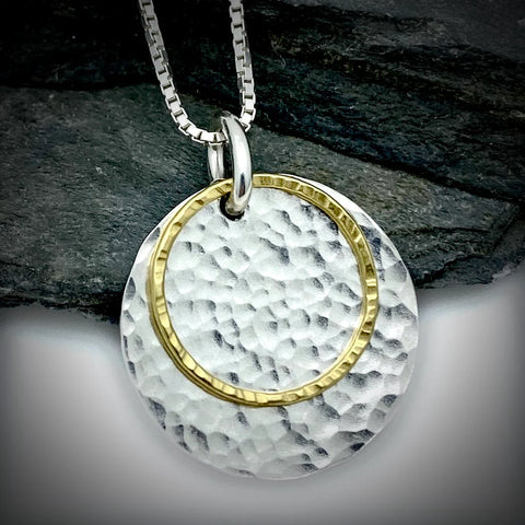 Nichole Collins - Necklace - Large Textured Disk w/ Vermeil Circle #V205