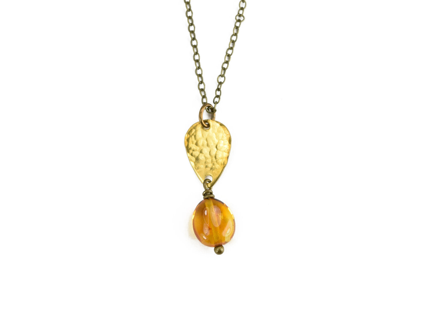 Edgy Petal - Necklace - Baltic Amber Hammered Teardrop