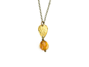 Edgy Petal - Necklace - Baltic Amber Hammered Teardrop