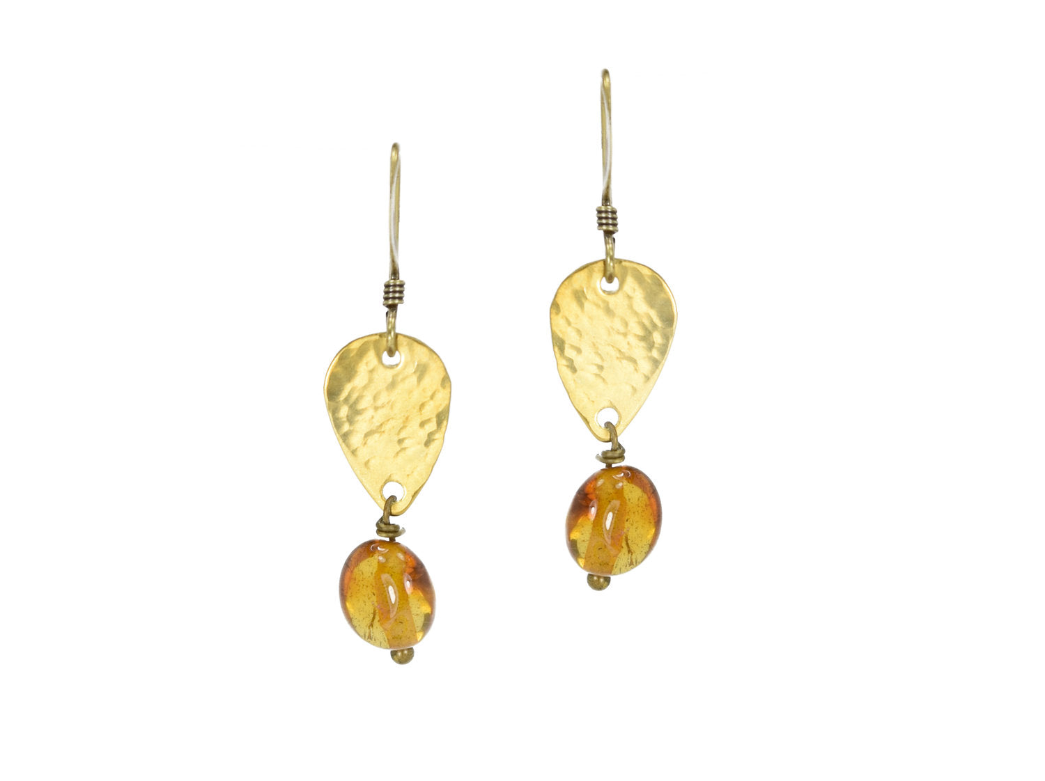 Edgy Petal - Earrings - "Drop of Honey" - Hammered Teadrop