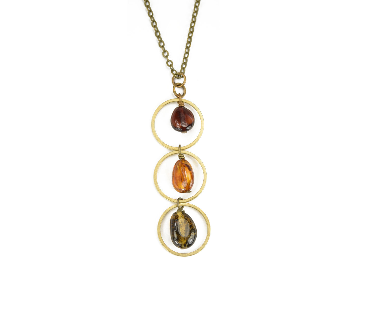 Edgy Petal - Necklace - "Stop Light" - Multi Color Baltic Amber Vertical Circles