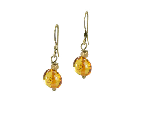 Edgy Petal - Earrings - "Honey Orb" - Baltic Amber w/ Brass Bead