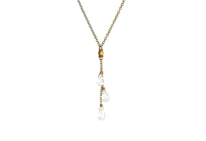 Edgy Petal - Necklace - "Raindrops" - Clear Quartz Delicate Triple Stone Vertical