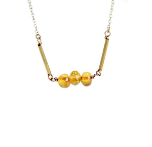 Edgy Petal - Necklace - "Honey Bar" - Triple Baltic Amber and Raw Brass