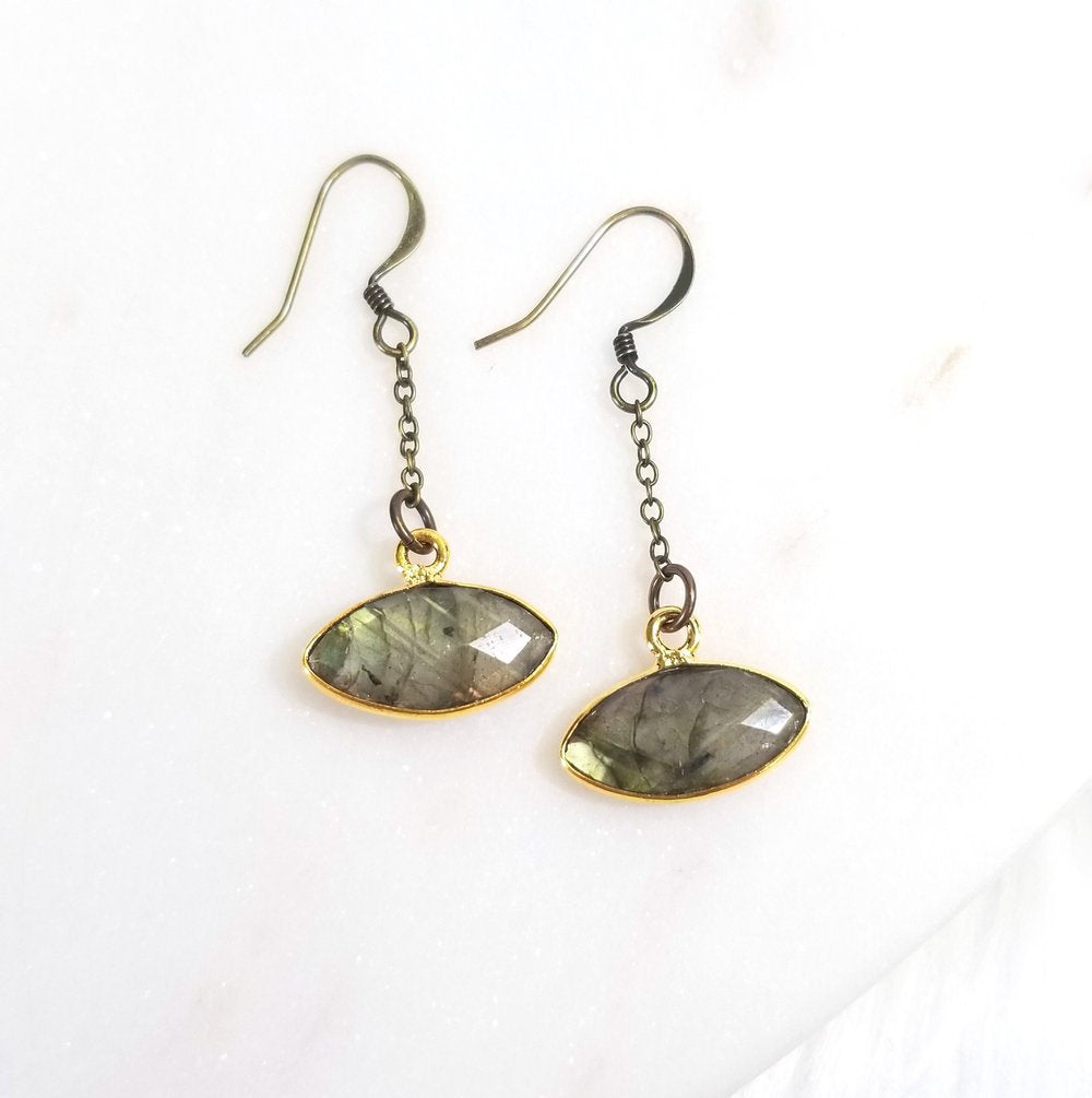 Edgy Petal - Earrings - Labradorite Marquis Dainty Chain  - LE-2