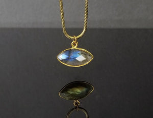 Edgy Petal - Necklace - Marquis Pendent on Snake Chain (Labradorite) #L-90