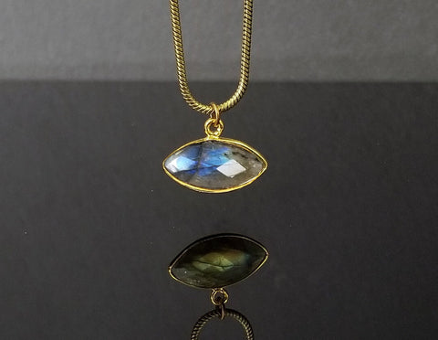 Edgy Petal - Necklace - Marquis Pendent on Snake Chain (Labradorite) #L-90