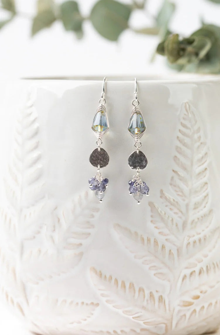 Vaughan - Ethereal Collection - Earrings - Labradorite/Iolite/Silver Glass Herringbone #Eth017E