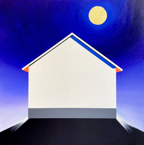 Copt - "White Barn, Golden Moon" 30 x 30 - Unframed Oil and Gold Leaf on Canvas