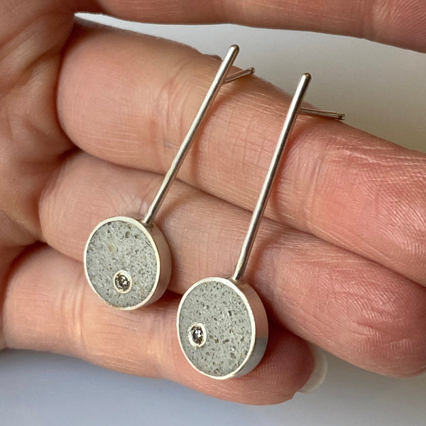 Jennifer Lippman Bruno Design - Earrings - Effortless Wire Drop Circle - Grey - Two Three Point Diamond