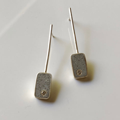 Jennifer Lippman Bruno Design - Earrings - Effortless Wire Drop Rectangle - Grey - Two Three Point Diamond
