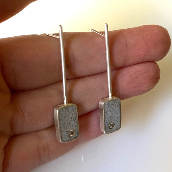 Jennifer Lippman Bruno Design - Earrings - Effortless Wire Drop Rectangle - Grey - Two Three Point Diamond