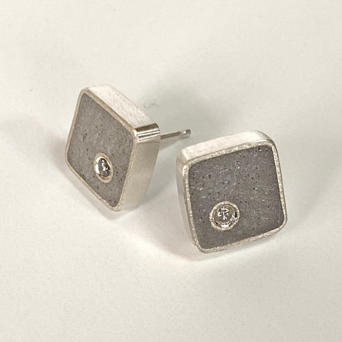 Jennifer Lippman Bruno Design - Earrings - Effortless Square Studs - Grey - Two Three Point Diamond