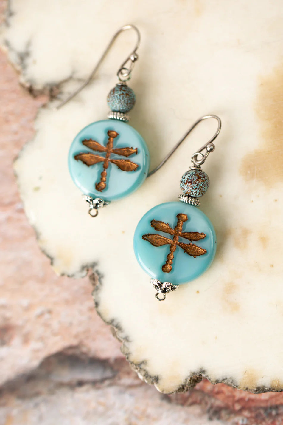 Vaughan - 'Lakeside' Collection - Earrings - Dragonfly Dangle (Green Czech Glass) #Lksd019E