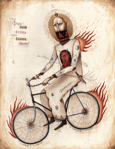 The Mad Tatters - Small Print (9.5" x 12") - "Monk on Bike"