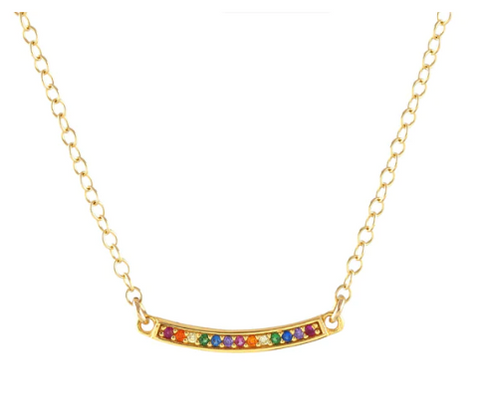 Kris Nations - Necklace - Rainbow Crystal Charm Bar (18K Gold Vermeil) #N836-G-RAIN