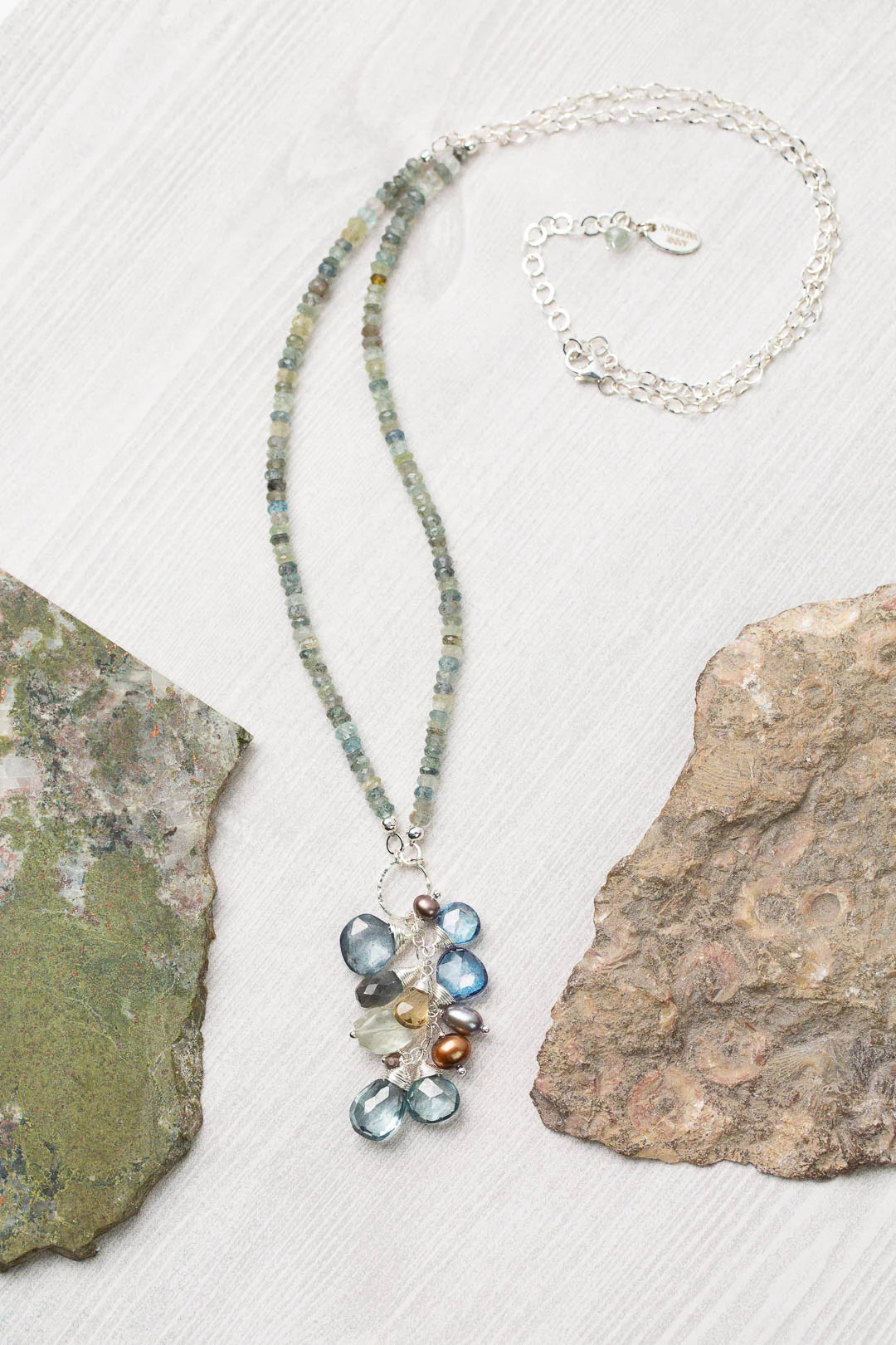 Vaughan - Resilience Collection - Necklace - Aquamarine/Topaz/Pearl Briolette Focal Cluster #Resil003N