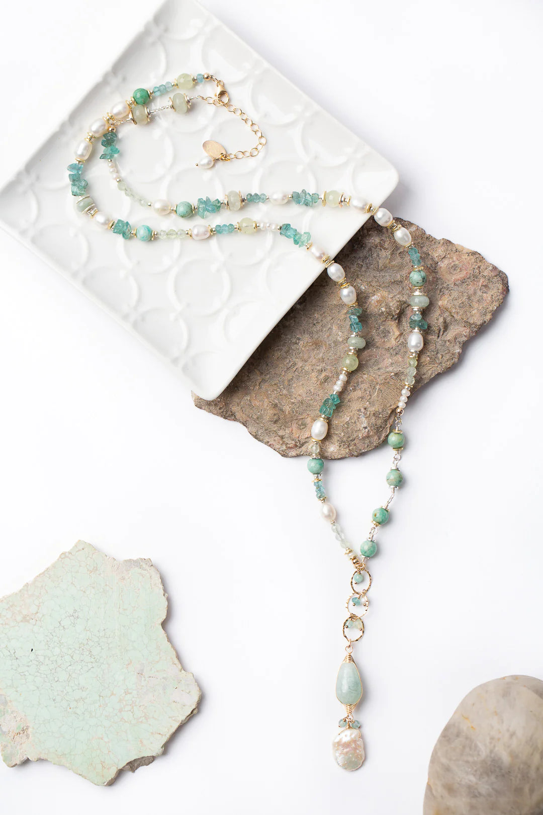 Vaughan - Serenity Collection - Necklace - Aquamarine/Pearl Dangle Pendant #Ser033-2N