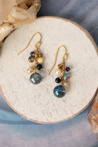 Vaughan - Starry Night Collection - Earrings - Mother of Pearl Blue Crystal Dangle #Stry014E