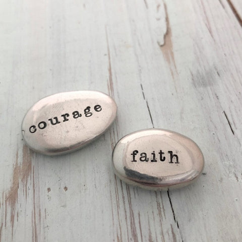 Duris - 'Pocket Pebbles' Hand-stamped Pewter Pebbles w/ Quotes