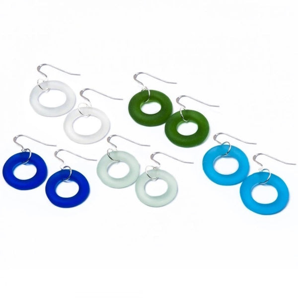 Smart Glass Recycled Jewelry - Earring - Seaglass Style Simple - Assorted Colors - (S1001)