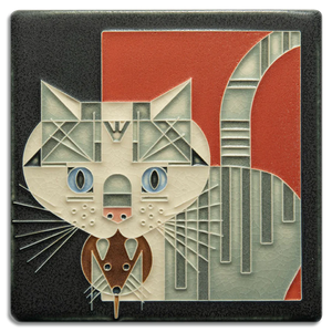 Motawi Tileworks - 6"x6" Tile - 'Barn Kitty' (Red) #6675