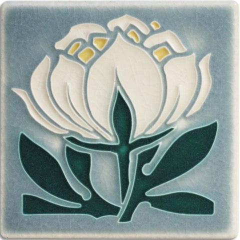 Motawi Tileworks - Tile - 4 x 4 - Peony Bloom - Grey Blue