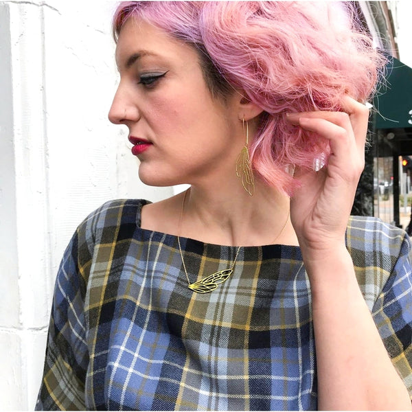 A Tea Leaf - Earrings - Insect Wing - Gold
