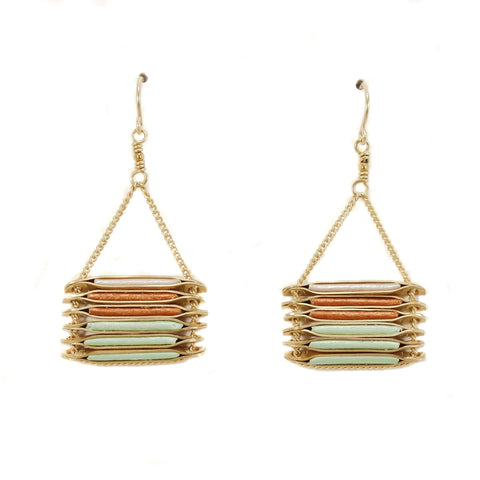 Old Blood - Earrings - Inlay Ladder - Mint/Copper/Rose, Brass/Gold #NLY E4 BG/MCR