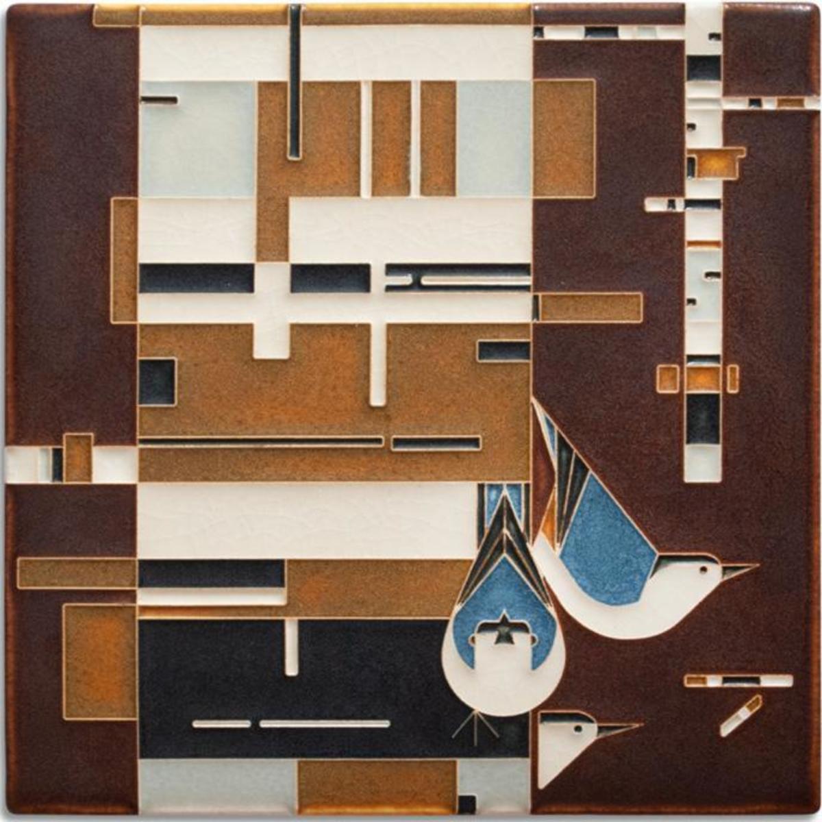 Motawi Tileworks - Tile - 8 x 8 - Birch Bark and Birds