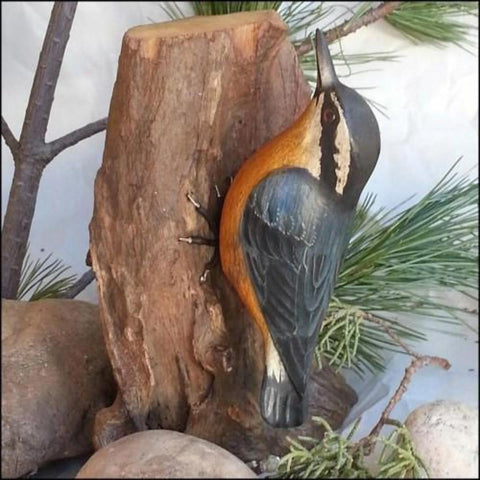 Blue Frogs - Bird Sculpture (Red Breasted Nuthatch)