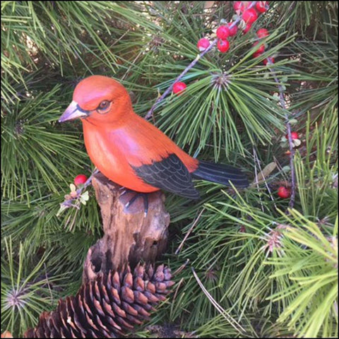 Blue Frogs - Bird Sculpture - (Scarlet Tanager)