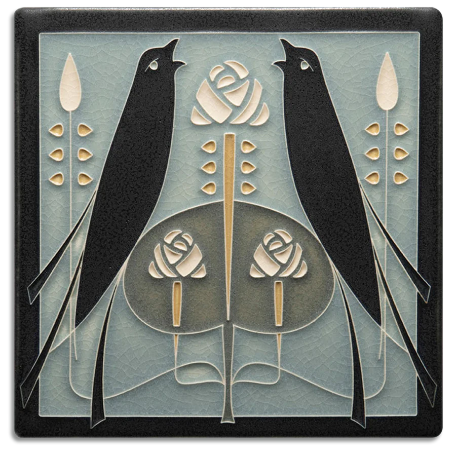 Motawi Tileworks - 8" x 8" Tile - 'Songbirds' (Grey/Blue) #8868