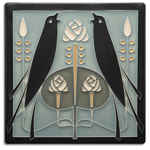 Motawi Tileworks - 8" x 8" Tile - 'Songbirds' (Grey/Blue) #8868