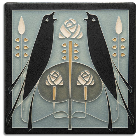 Motawi Tileworks - 8" x 8" Tile - 'Songbirds' (Grey/Blue) #8868