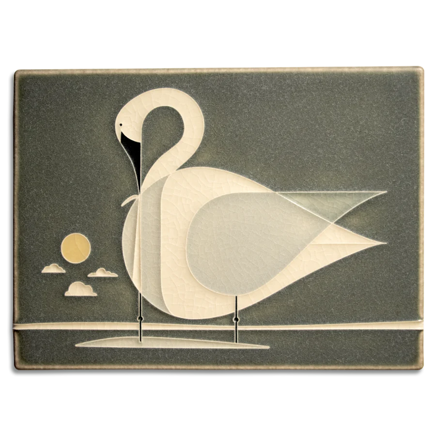 Motawi Tileworks - 6"x 8" Tile - Trumpeter Swan (Grey)